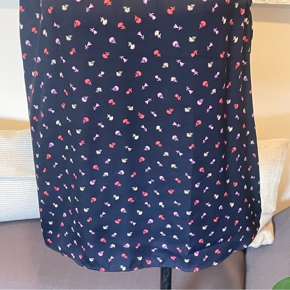 Ann Taylor Top Floral "Silky" Polyester Halter Bow Top Navy Blue NWT Sz M $74 - Picture 4 of 11